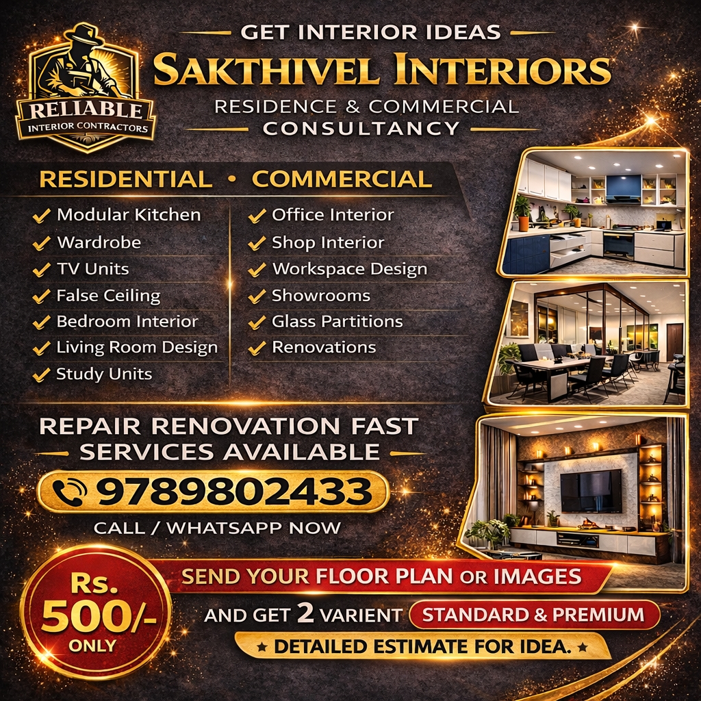 Sakthivel Interiors Facebook ad from Mar 16, 2026