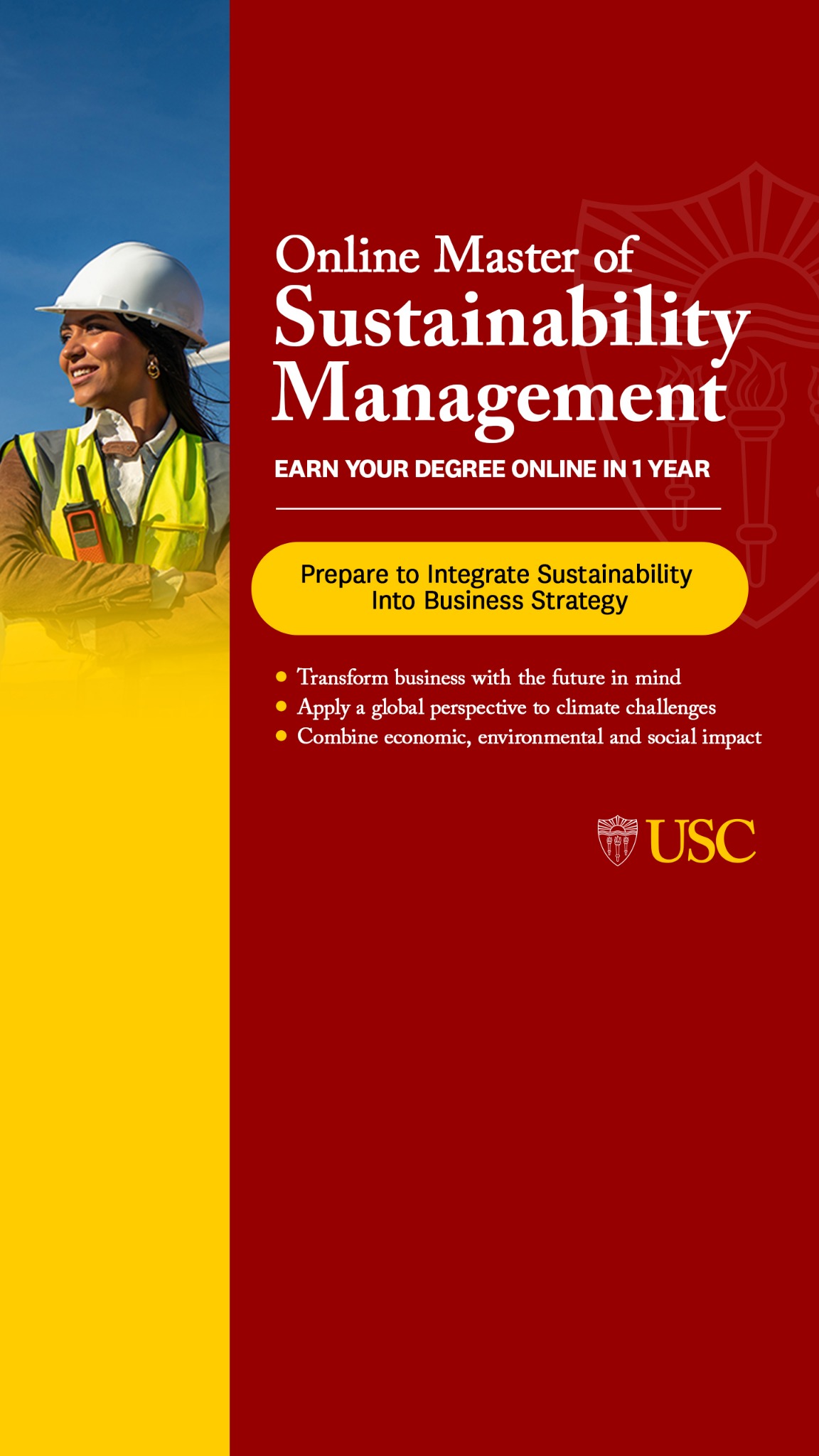 USC Master of Sustainability Management Facebook ad from Mar 19, 2026