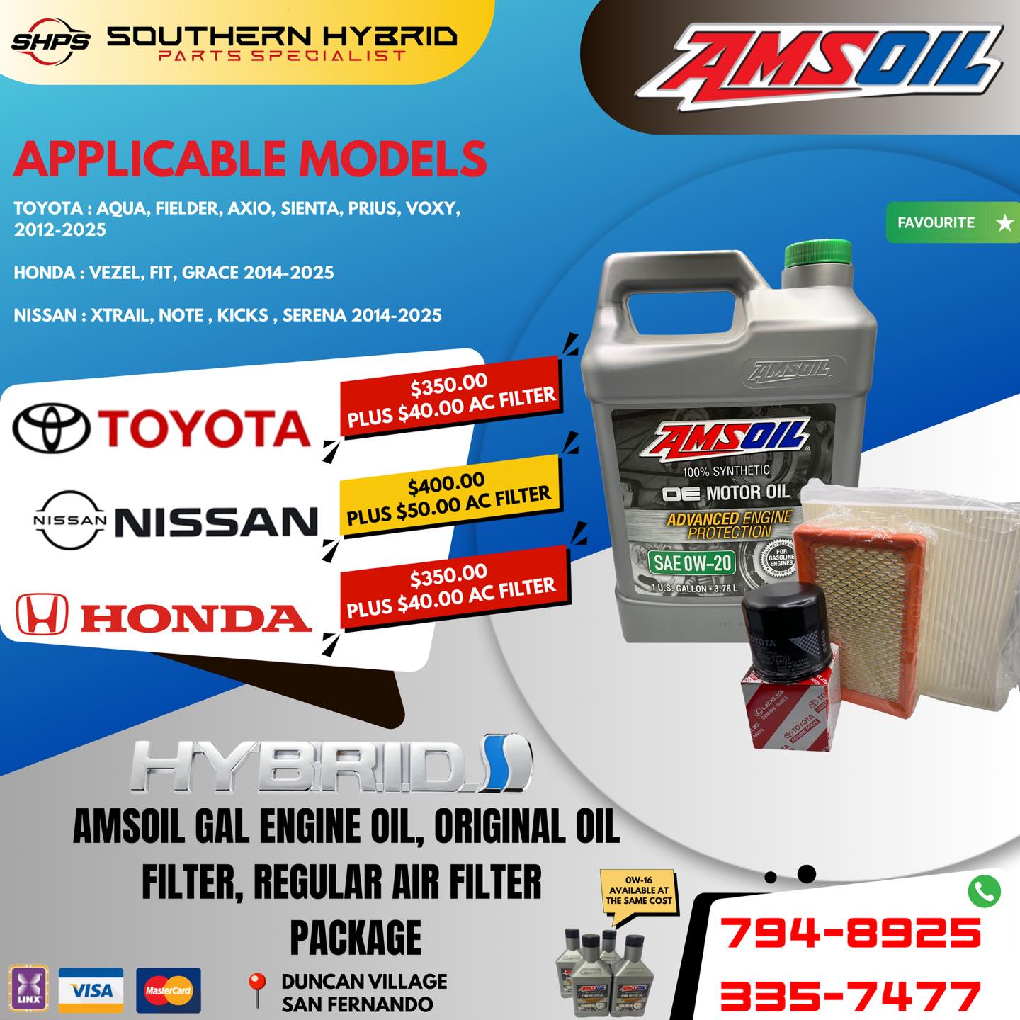Southern Hybrid Parts Specialist Facebook ad: AMSOIL BUGDGET PACKAGES