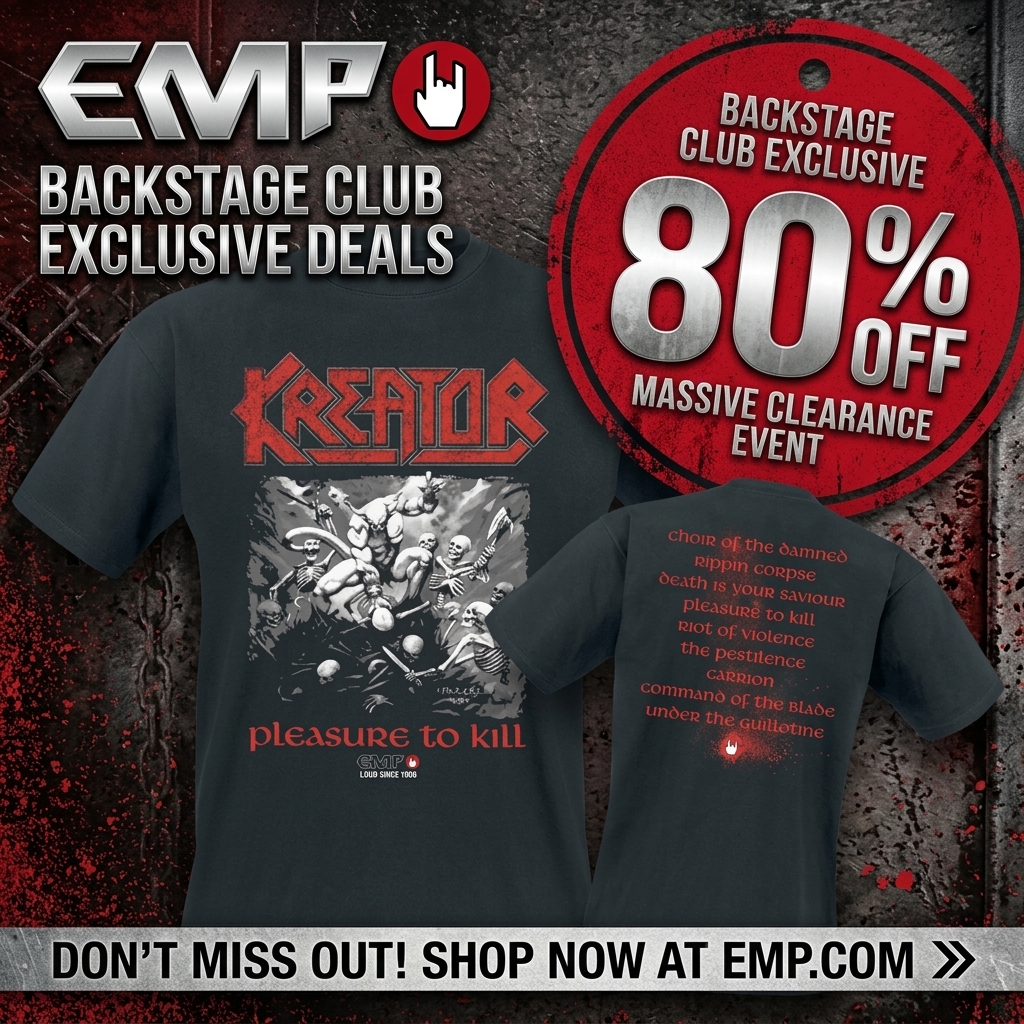 Rock Merch Vault Facebook ad: 80% Off Everything at EMP - Your Fandom, Your Rules