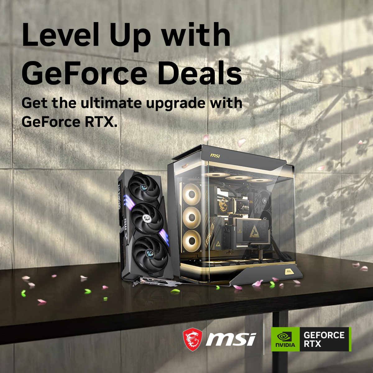 MSI Gaming Facebook ad: Level Up with GeForce Deals.