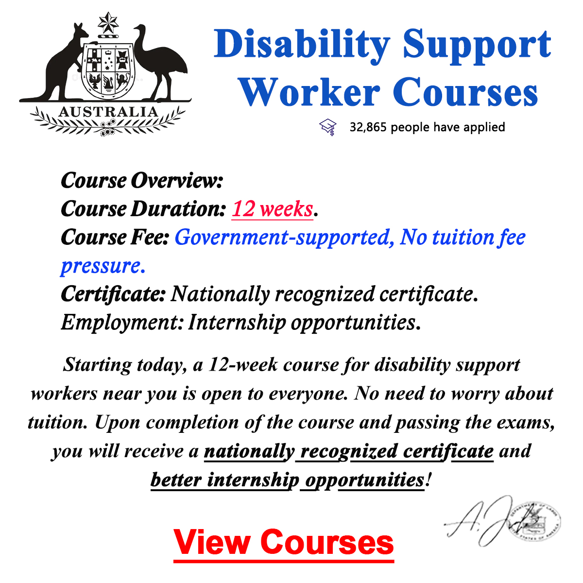 Universal-assistant Facebook ad: Disability Support Worker courses
