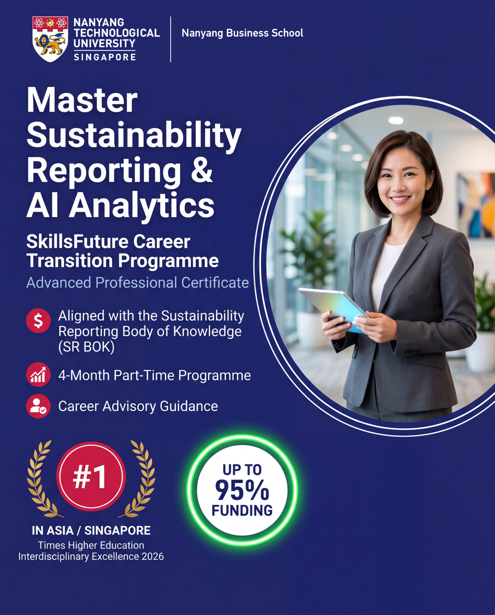 Nanyang Business School - Executive Education Facebook ad: SCTP Funded ESG & AI Analytics Cert