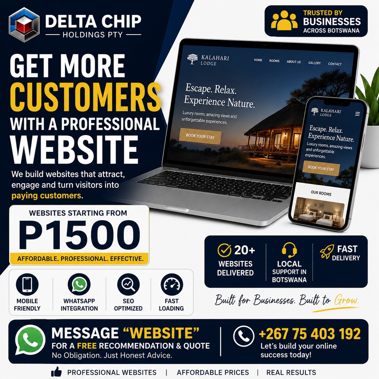Delta Chip Holdings Facebook ad: Get More Customers With a Professional Website