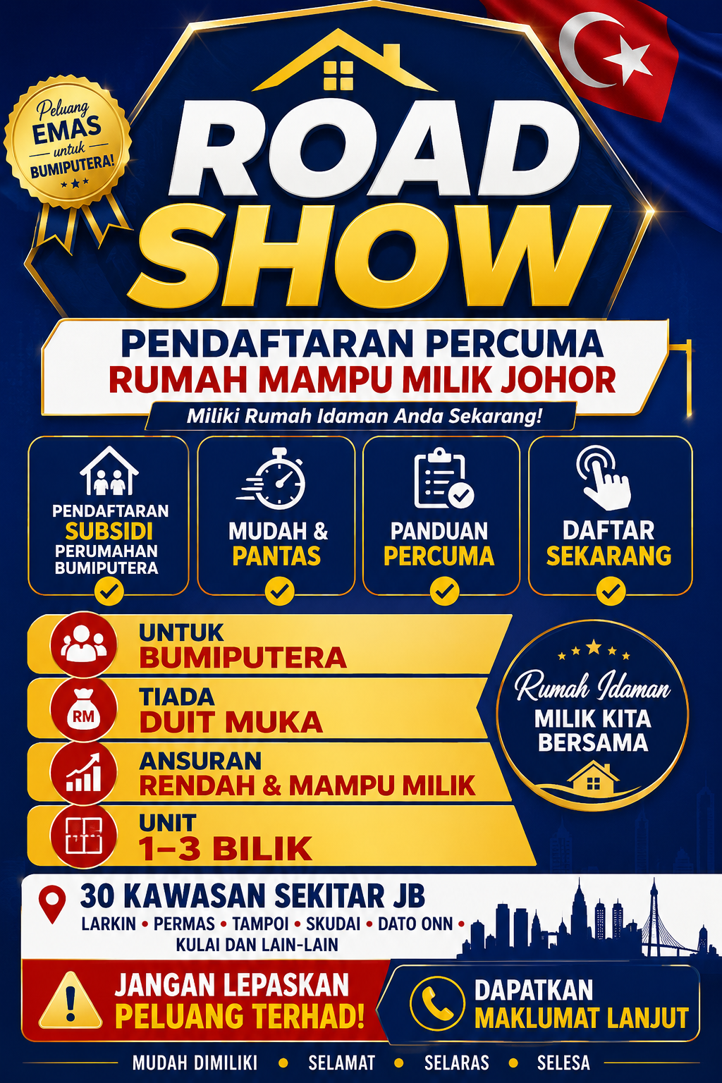 Pusat Rumah Bumiputera Johor Bahru Facebook ad: Pendaftaran Pengambilan 2026 Kini Dibuka