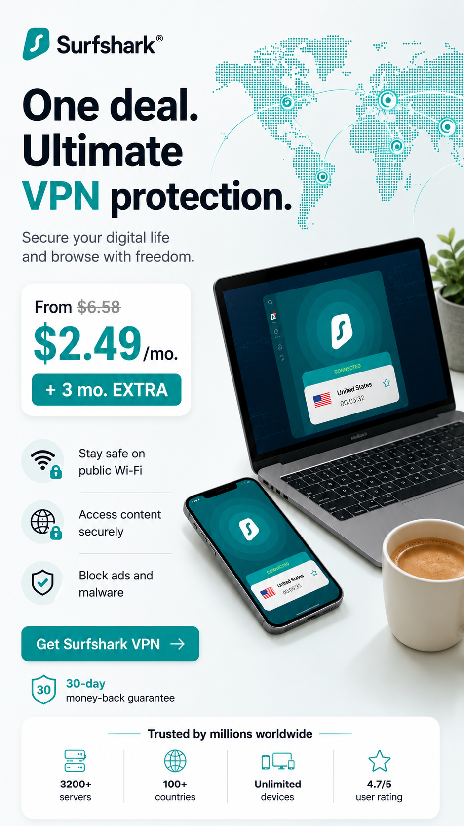 VPN Offers Facebook ad: 88% OFF + 3 Months Free