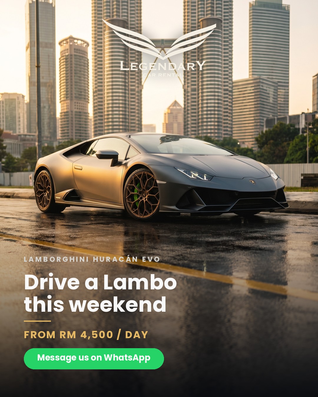 Luxury Car Rental Legendary Kereta Sewa Mewah 豪华汽车租赁 Facebook ad: Drive a Lambo this weekend