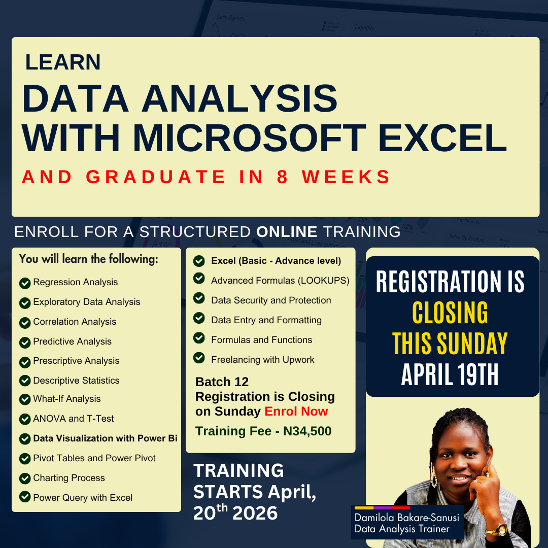 Damilola Bakare-Sanusi Facebook ad: Closing on Sunday Apr 19, Enroll Now