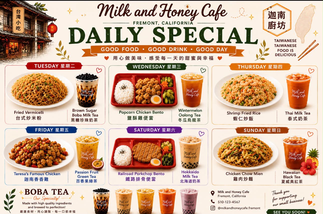Milk & Honey Cafe 迦南廚坊 Facebook ad: Milk and Honey Cafe 迦南廚坊 Daily Special 每日特餐