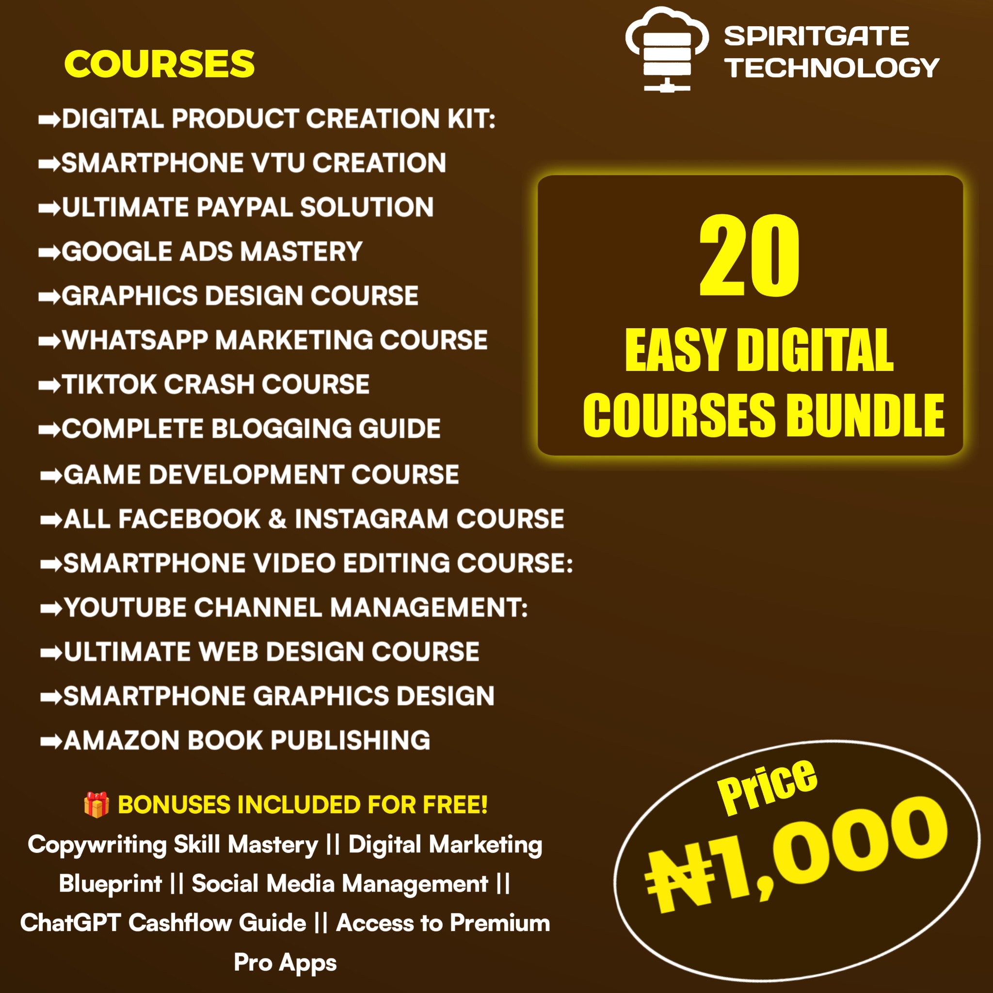 Gateservers By Spiritgate Technologies Facebook ad: 20 Digital course for ₦1,000