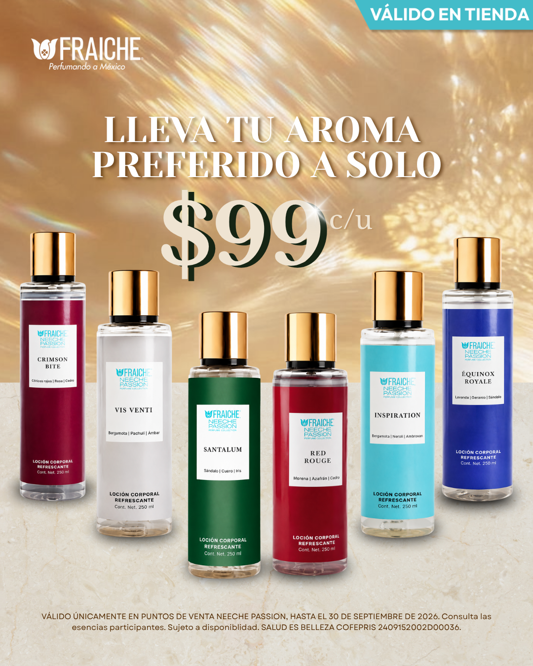 Fraiche México Facebook ad: Tu aroma favorito, ahora por solo $99 c/u.