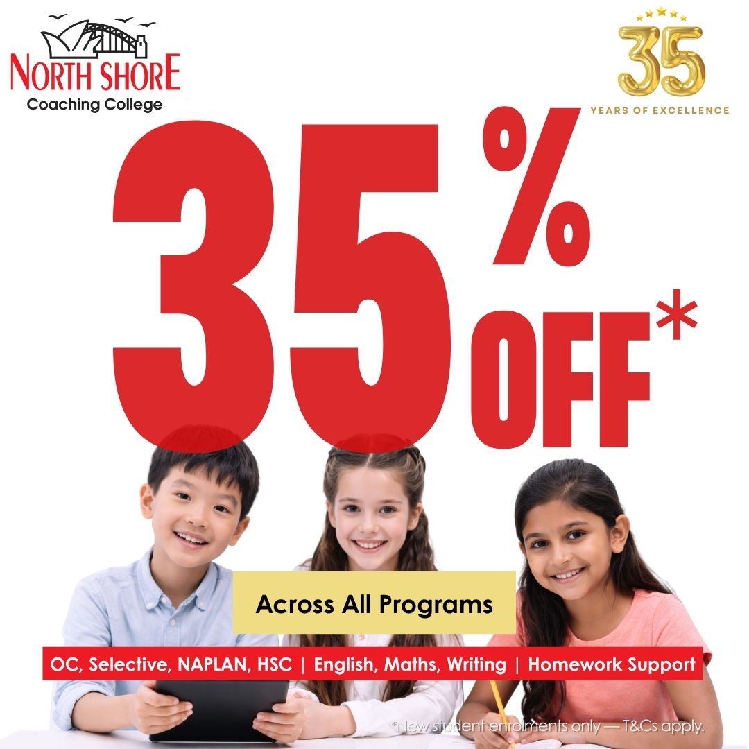 North Shore Coaching College Facebook ad: 35% Off Term 2