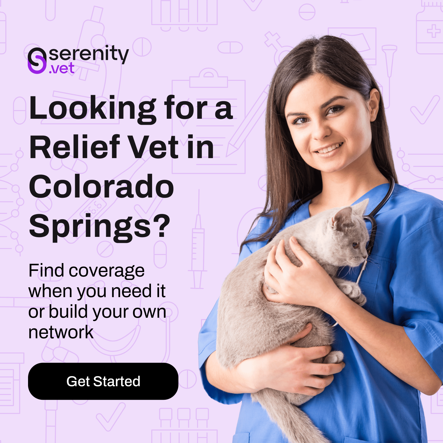 Serenity Vet Facebook ad: Relief Vets Available in Colorado Springs