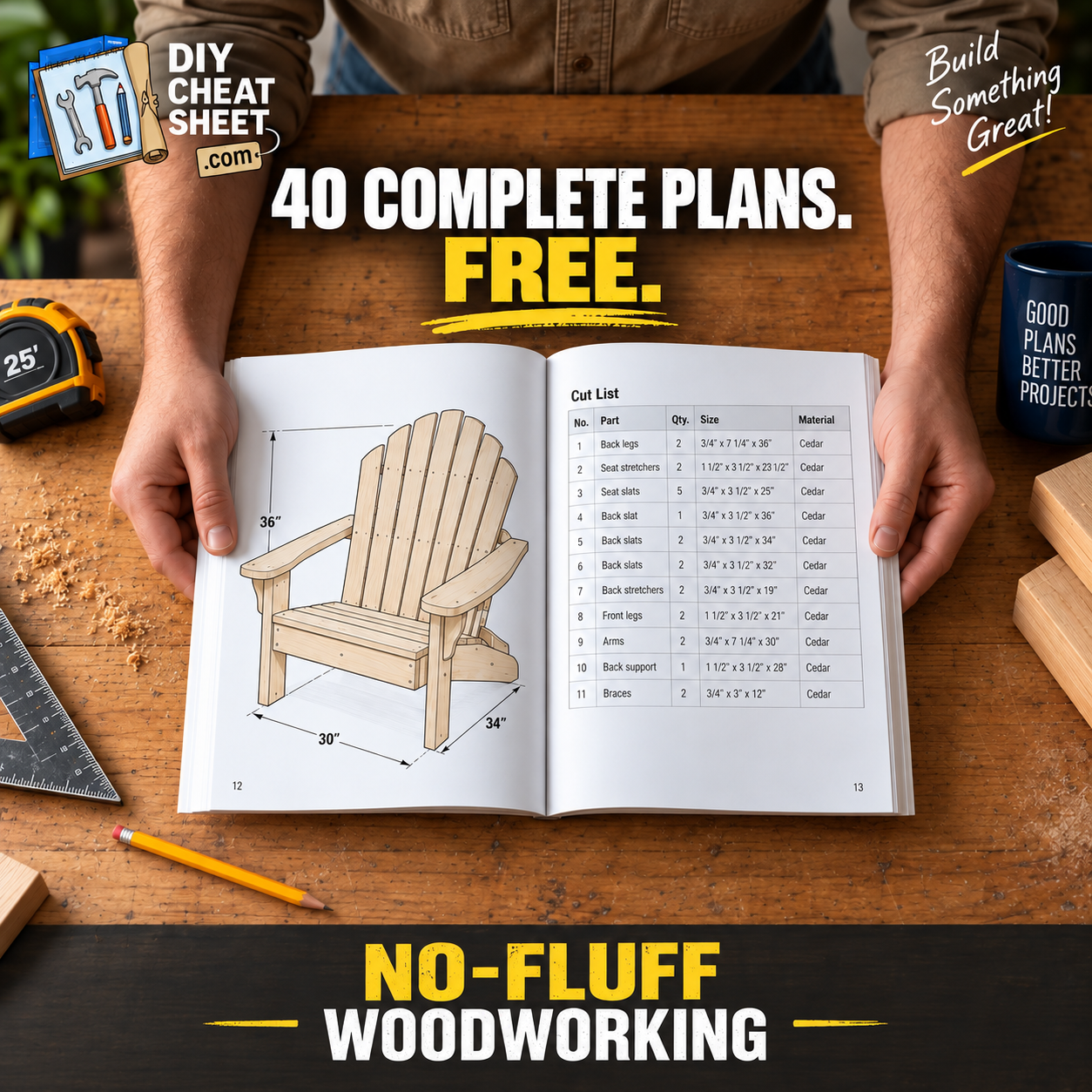 DIY Cheat Sheet.com Facebook ad: The No-Fluff Woodworking Guide, Free
