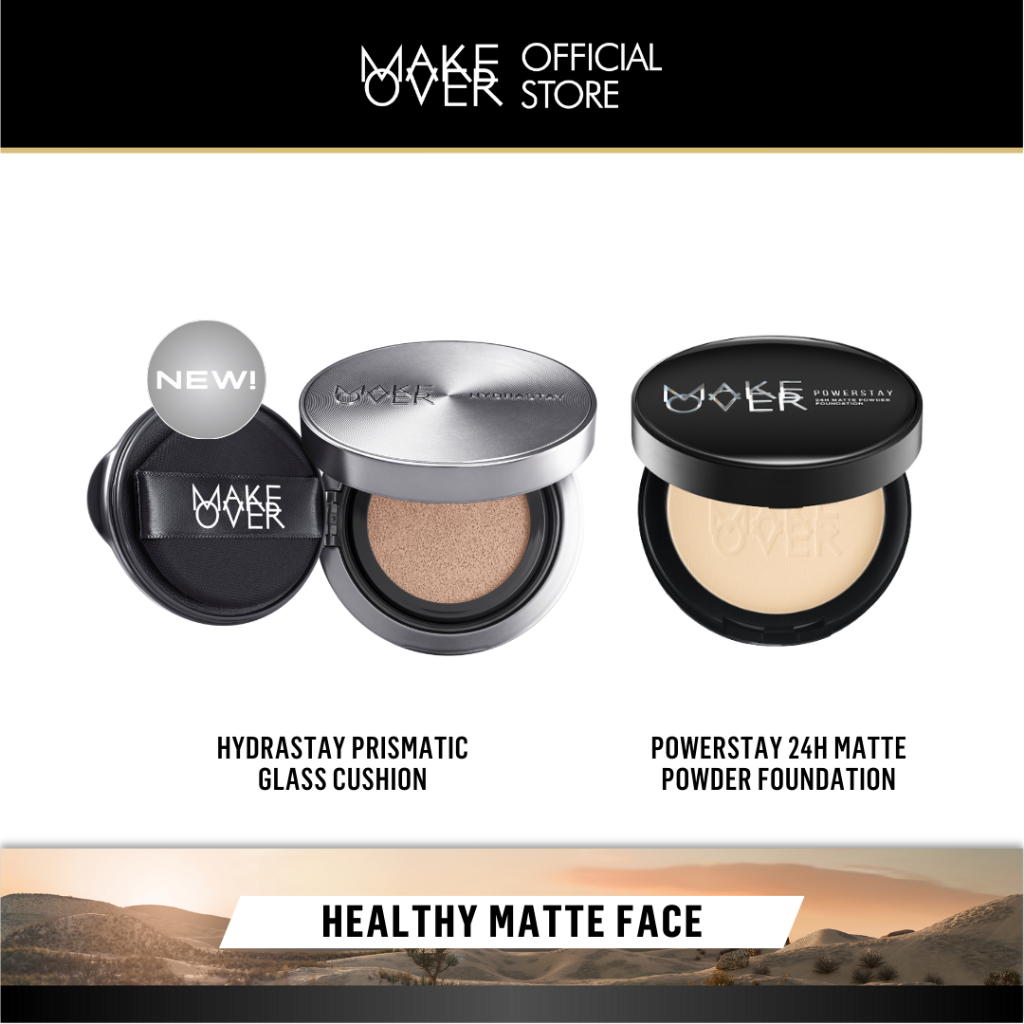 MAKE OVER Cosmetics Facebook ad: Flawless base, fresh finish, all day.