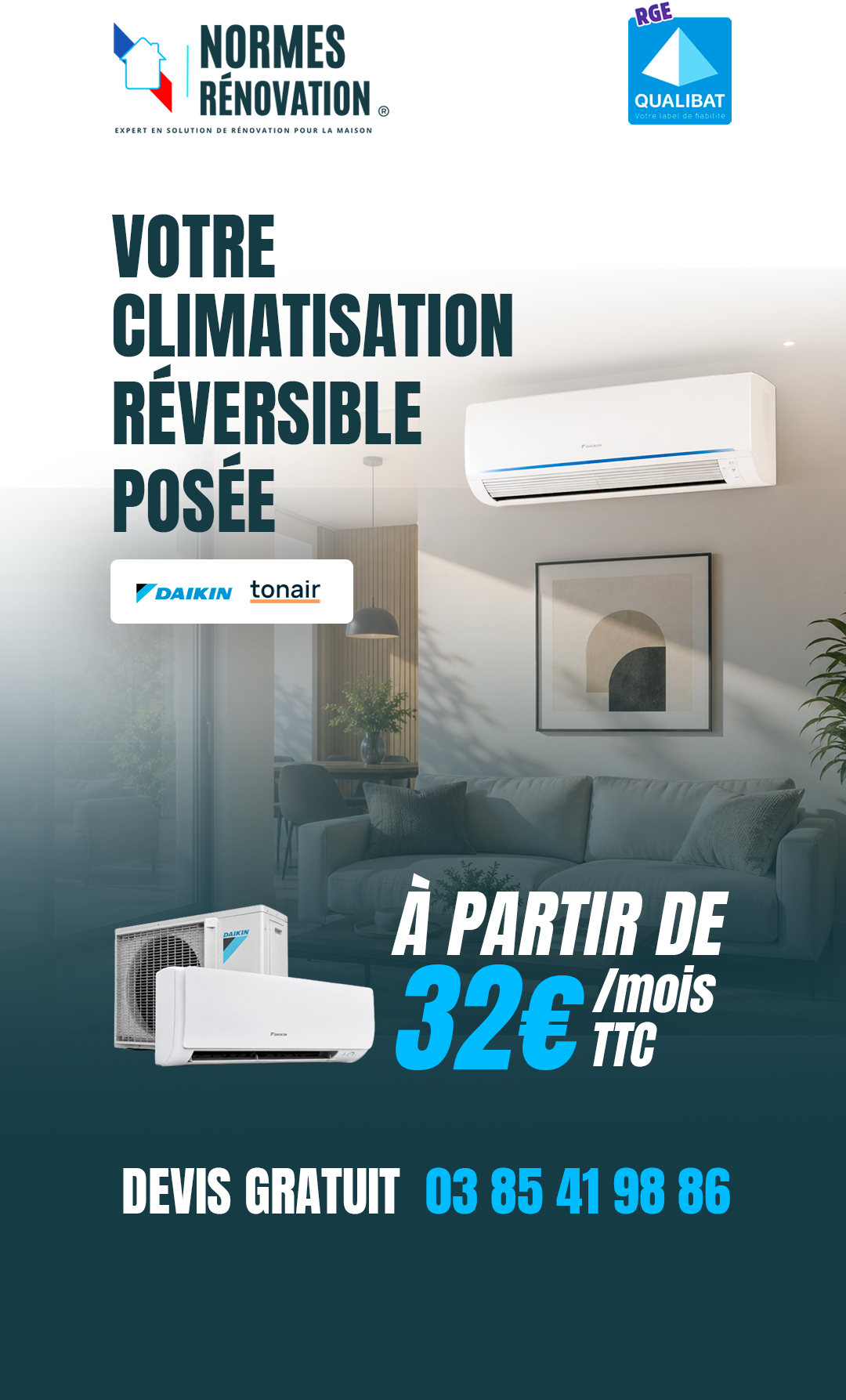 Normes Rénovation Facebook ad: Devis climatisation Chalon