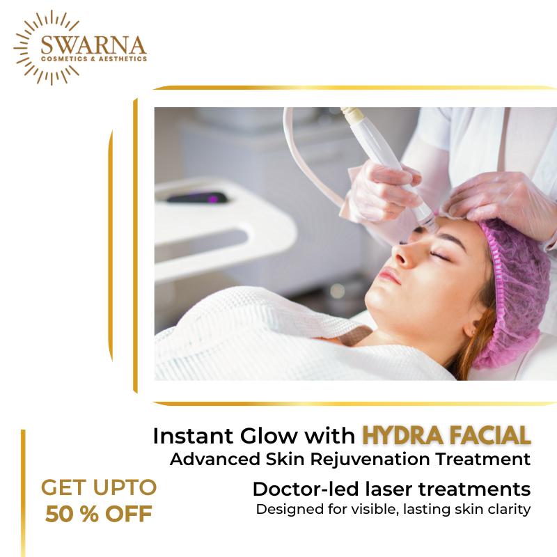 Swarna Cosmetics and Aesthetics Clinic Facebook ad: Hydra Facial, Up to 50% OFF