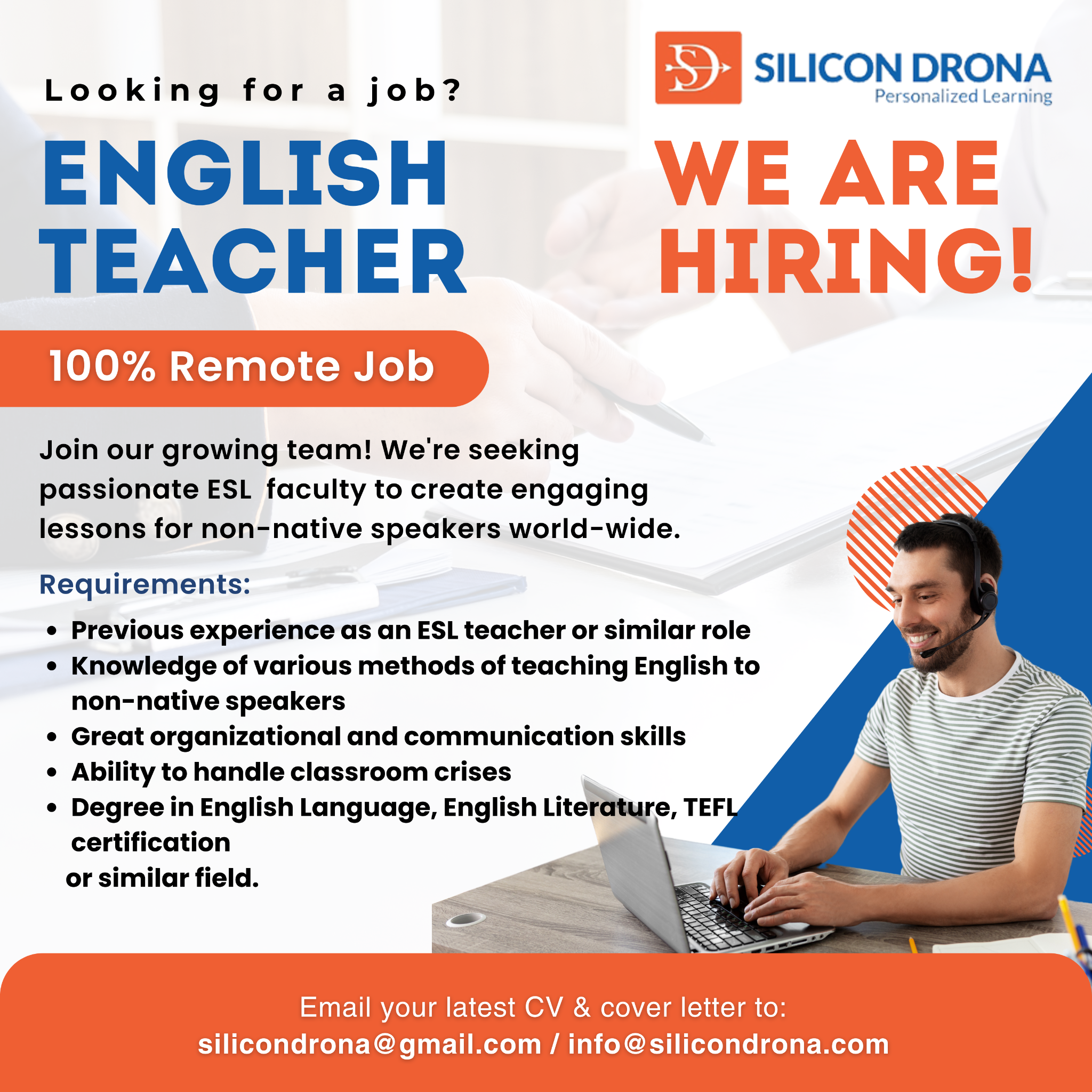 Silicon Drona Facebook ad: English Teachers Needed, Work From Home