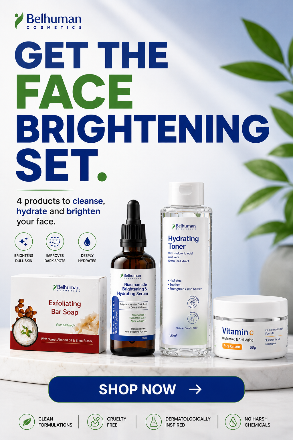 Belhuman Cosmetics Facebook ad: Get the Complete Face Brightening Set