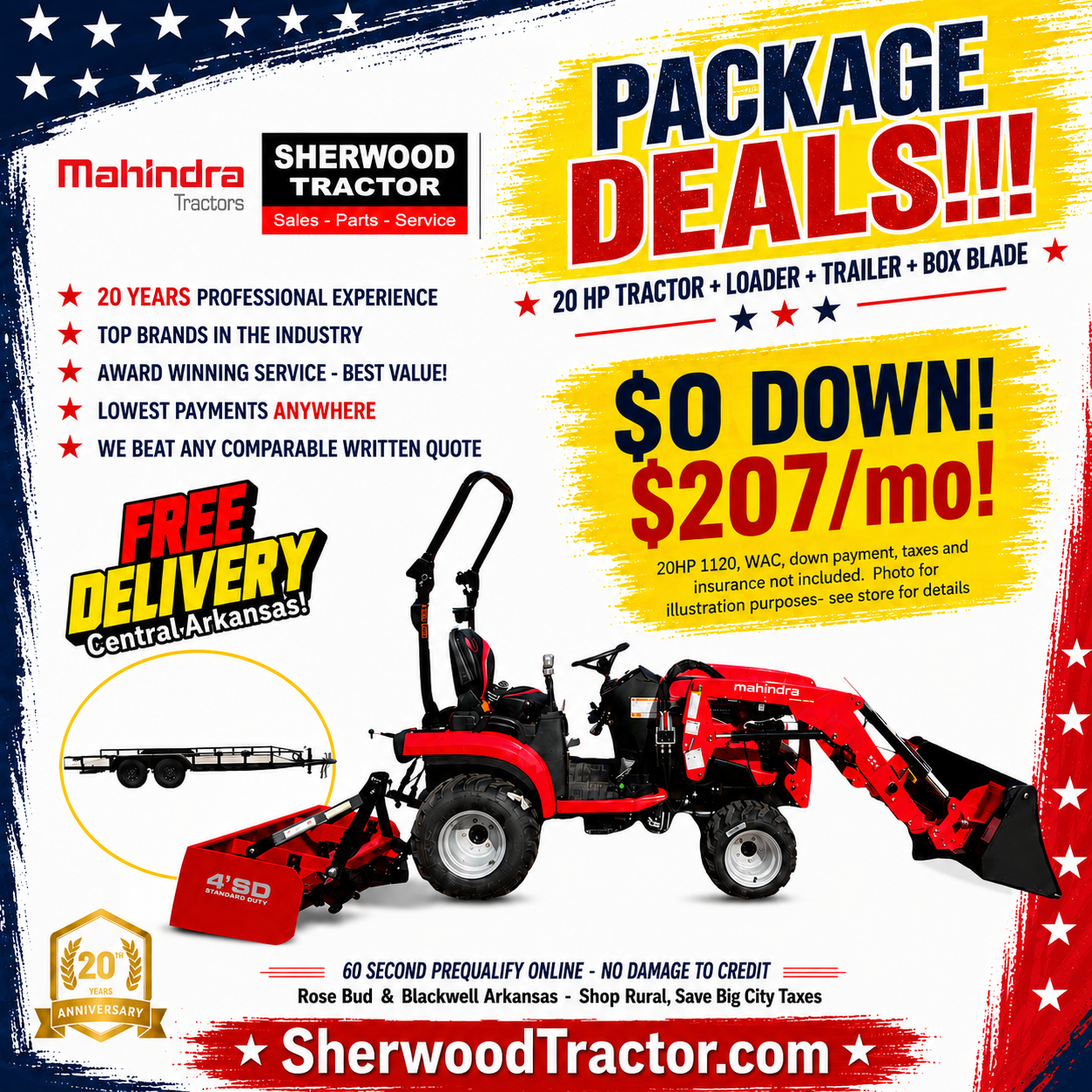 Sherwood Tractor Facebook ad: Tractor Package Freedom Sale This Month at Sherwood…