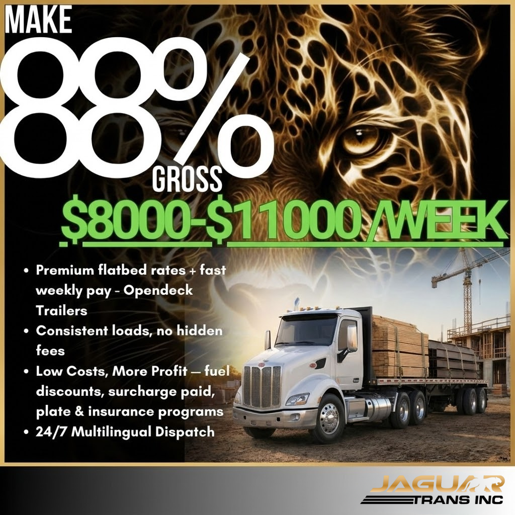 Jaguar Trans Inc Facebook ad: Earn $8k-$11k/Week (88% Gross)