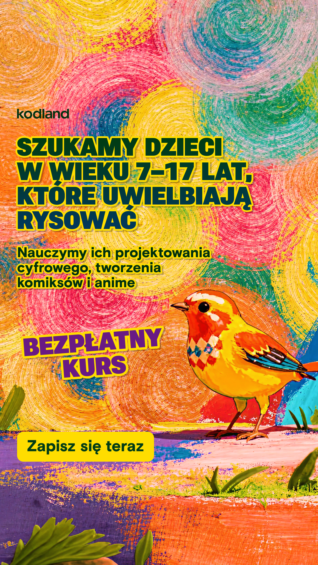 Kodland Polska Facebook ad: Darmowy kurs tworzenia animacji!