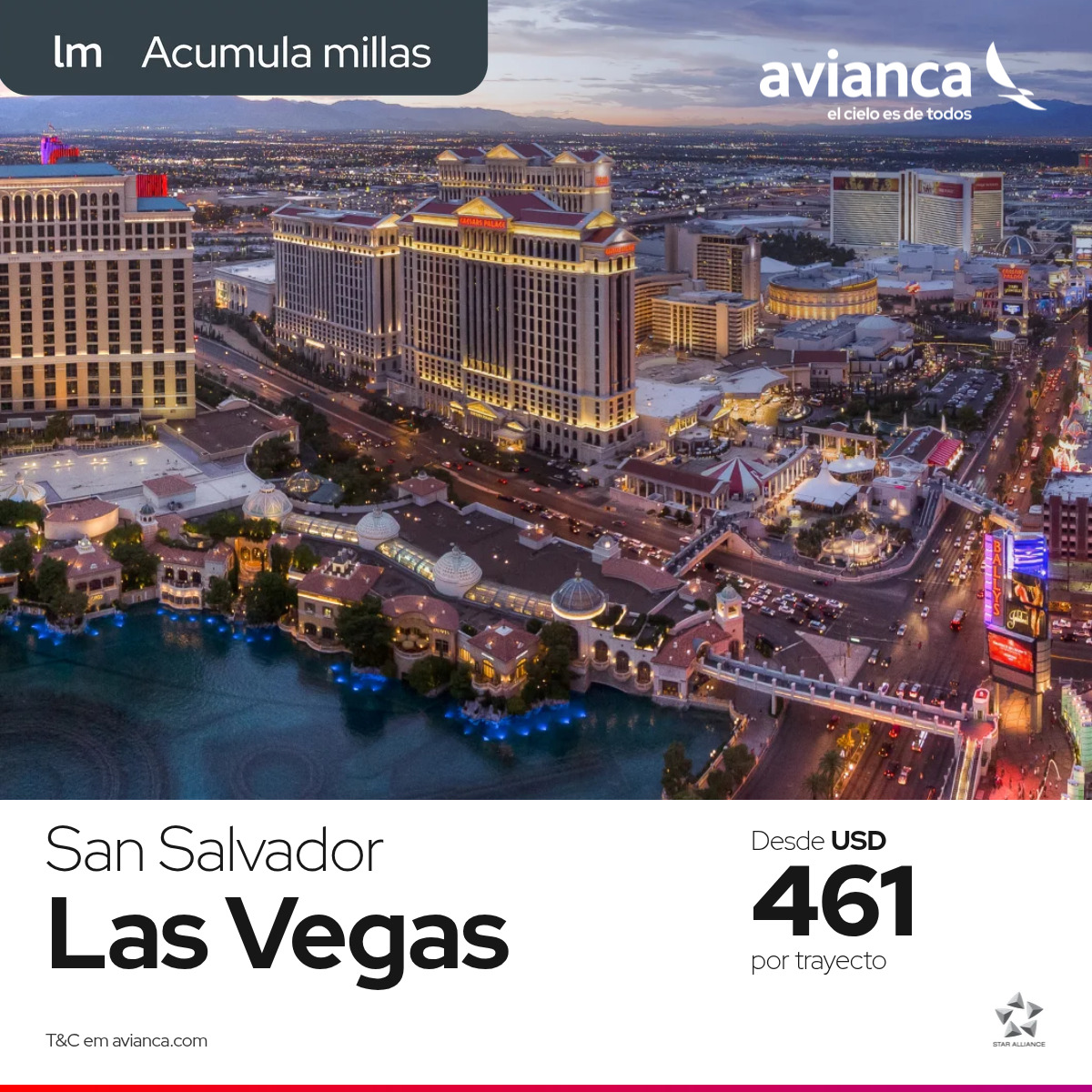 Avianca Facebook ad: Más destinos desde El Salvador