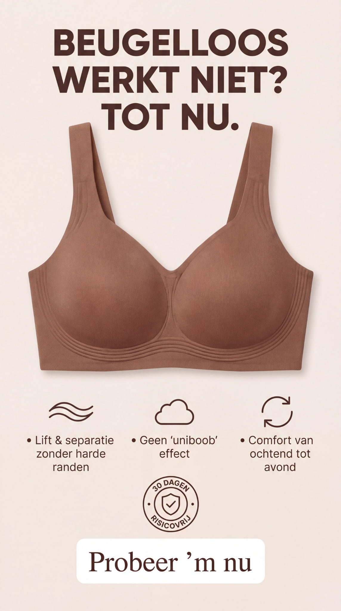 Lovelia Facebook ad: Comfort en lift in één BH, Vandaag 1+1 Gratis