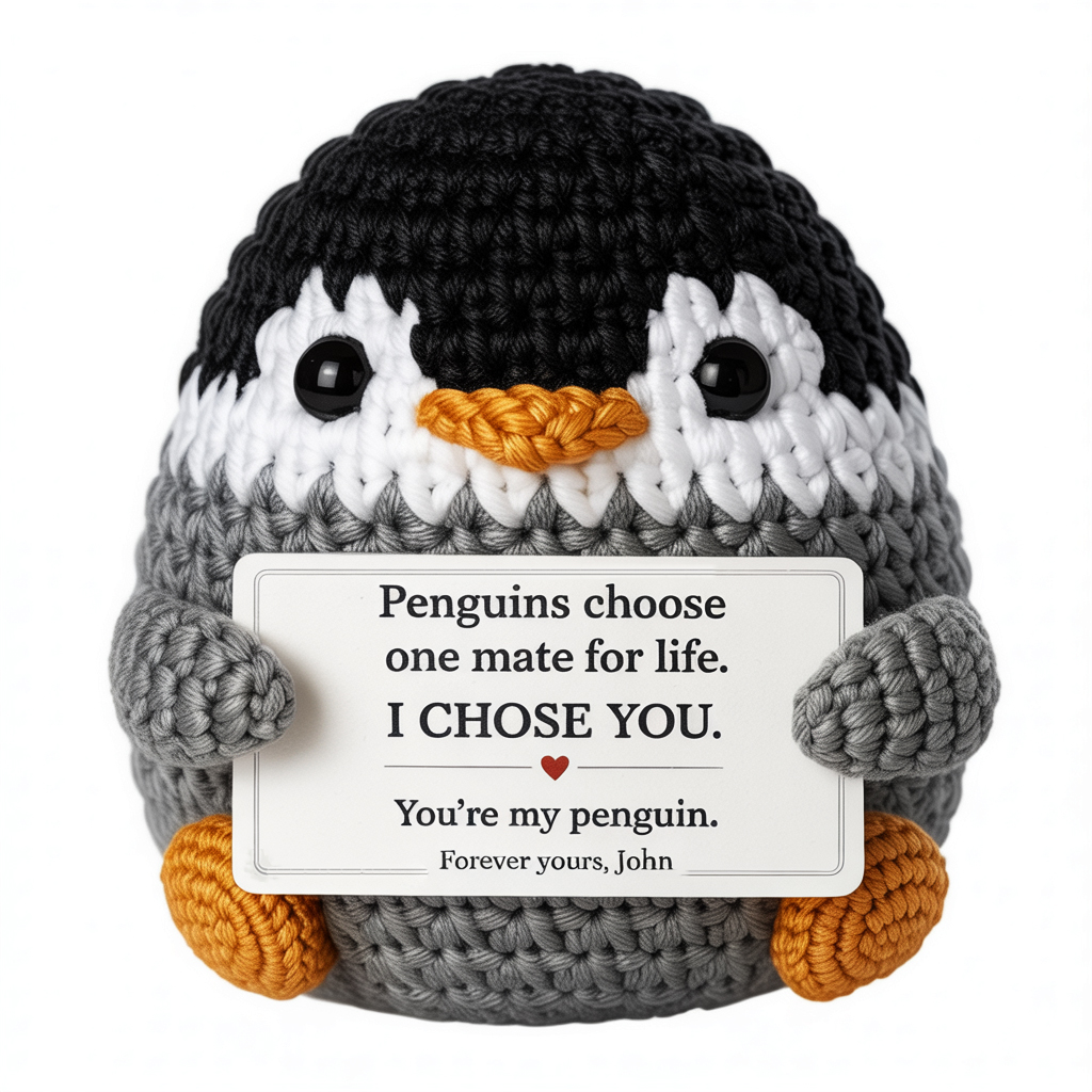 Unique & Thoughtful Gifts Facebook ad: Custom Penguin Crochet Valentine's Gift