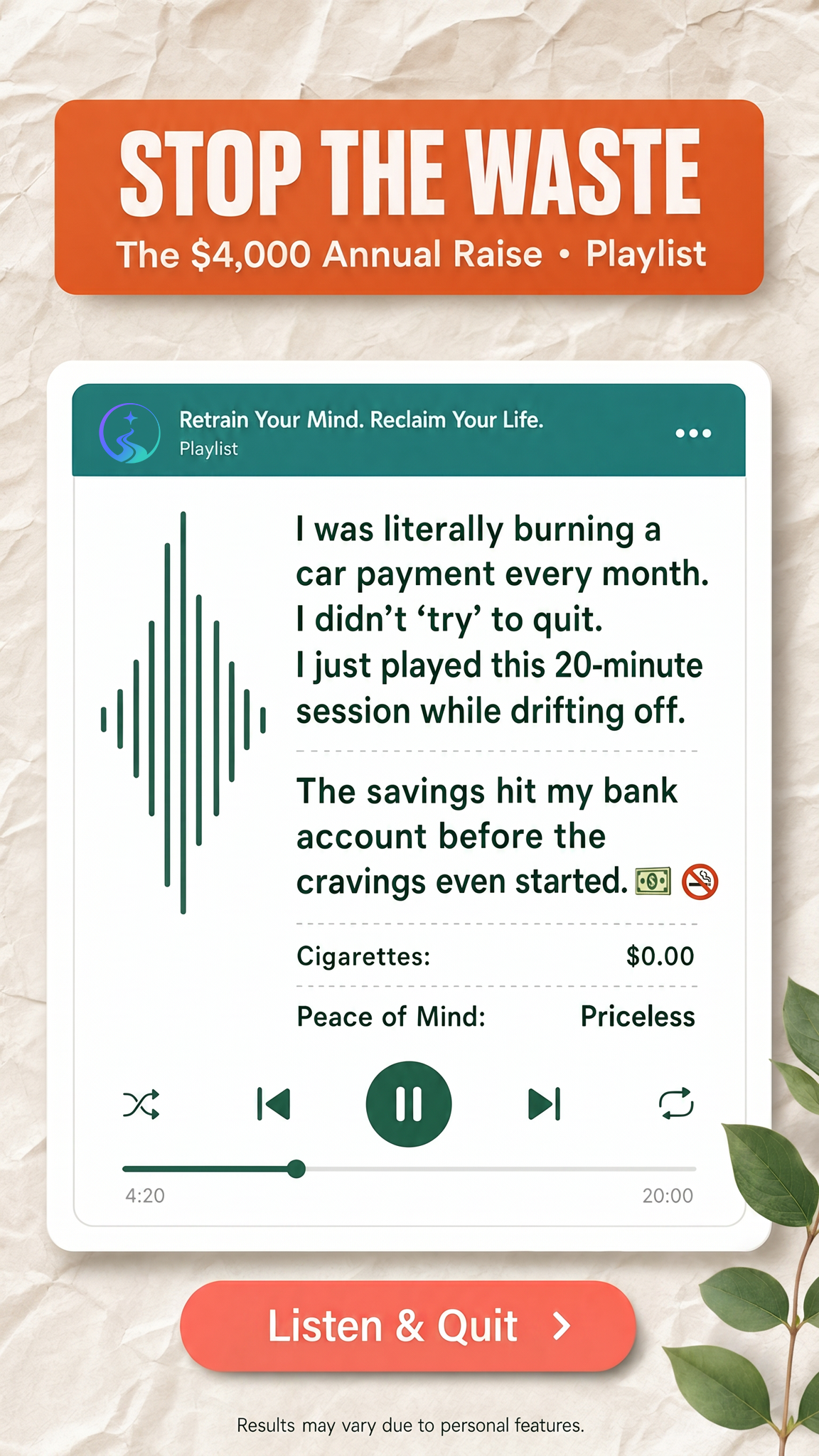 Hypnosis to Stop Smoking Facebook ad