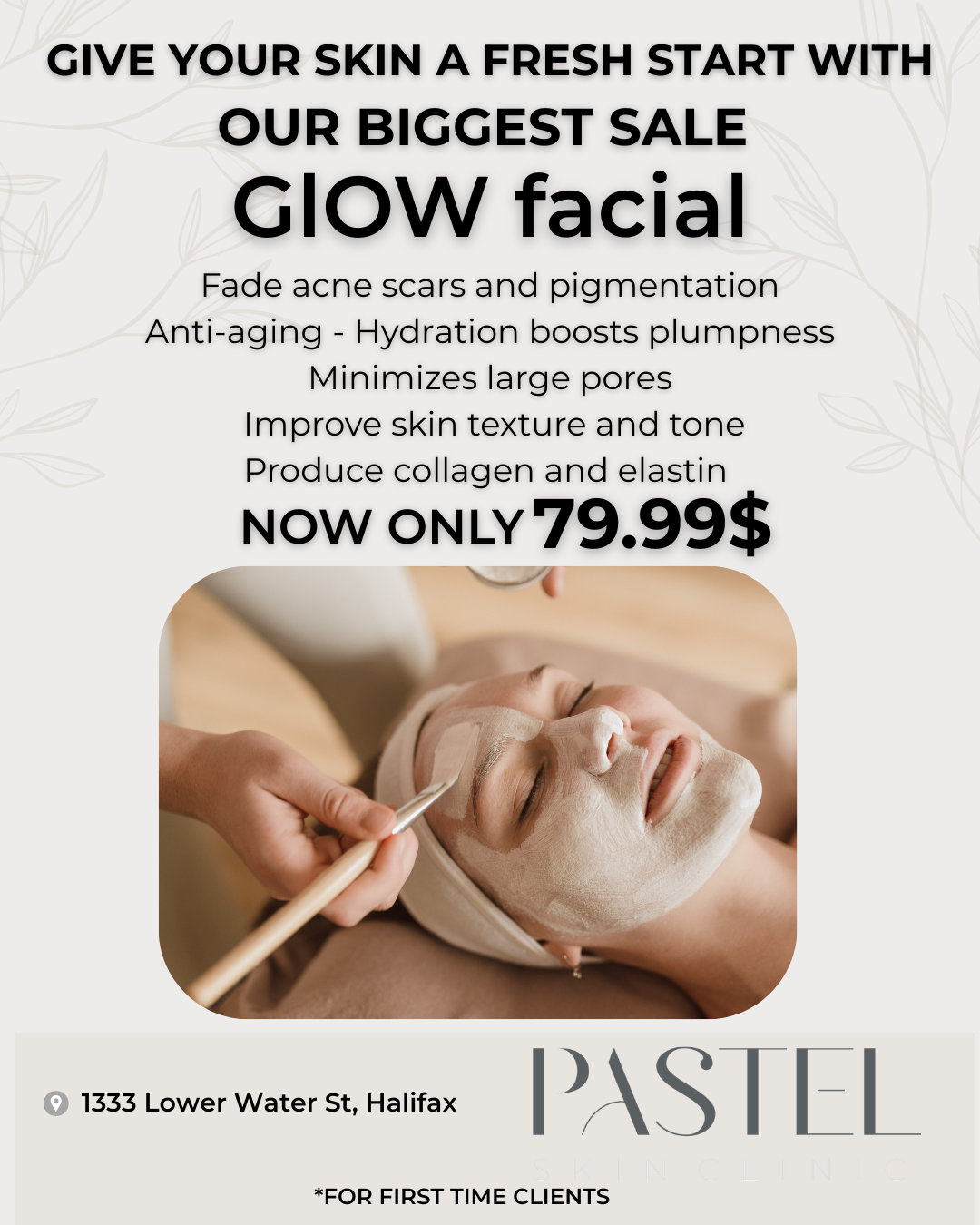 Pastel skin clinic Facebook ad: HALIFAX get ready to glow!