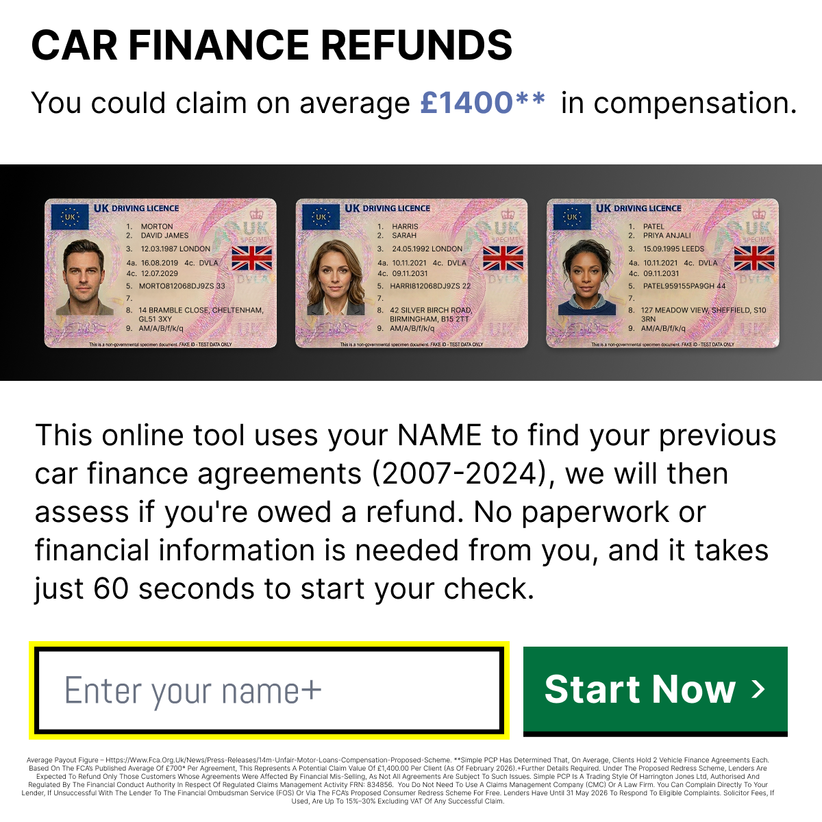 PCP Claim Checker Facebook ad: Find Your Car Finance Agreements