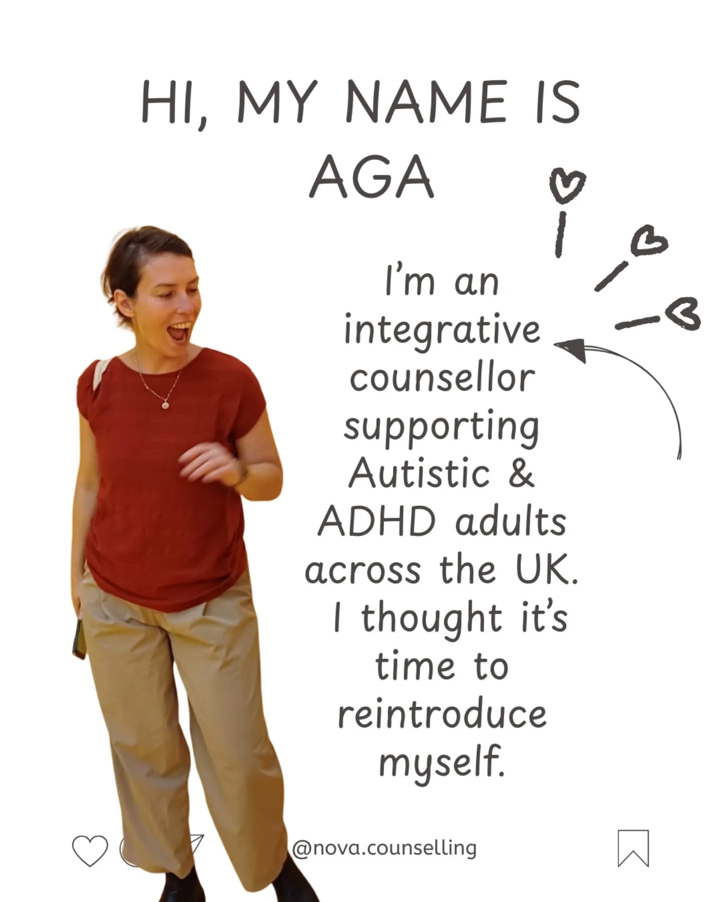 Aga Kaperek Nova Counselling Facebook ad: This is a bit of a reintroduction.