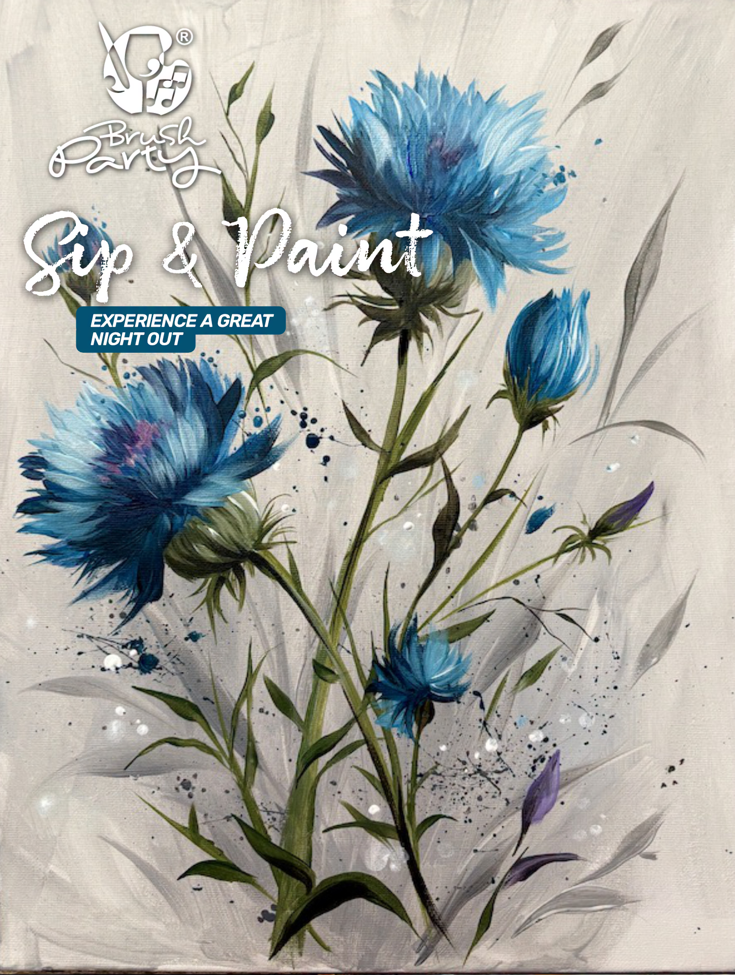 Brush Party with Jess Facebook ad: Join Brush Party with Jess to paint 'Cornflower Power' in…