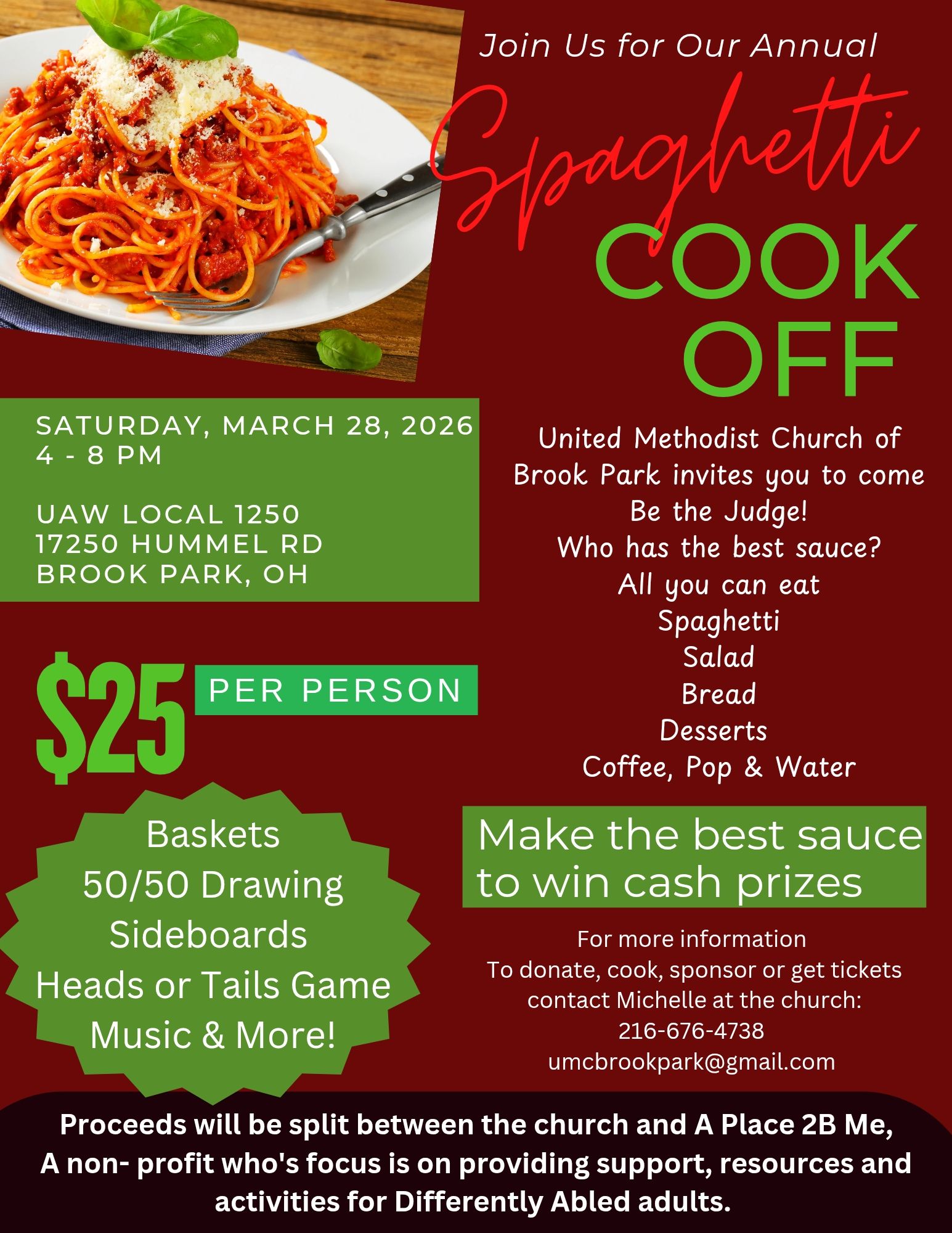 United Methodist Church of Brook Park Facebook ad: 9th Annual Spaghetti Cook-off