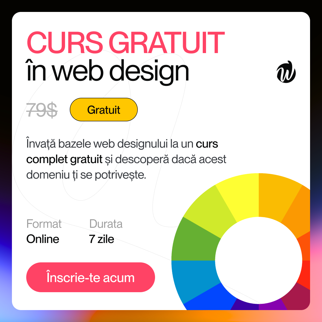 Webcase - Școală online de UI/UX design și Webflow Facebook ad: Intră în curs și descoperă designul web