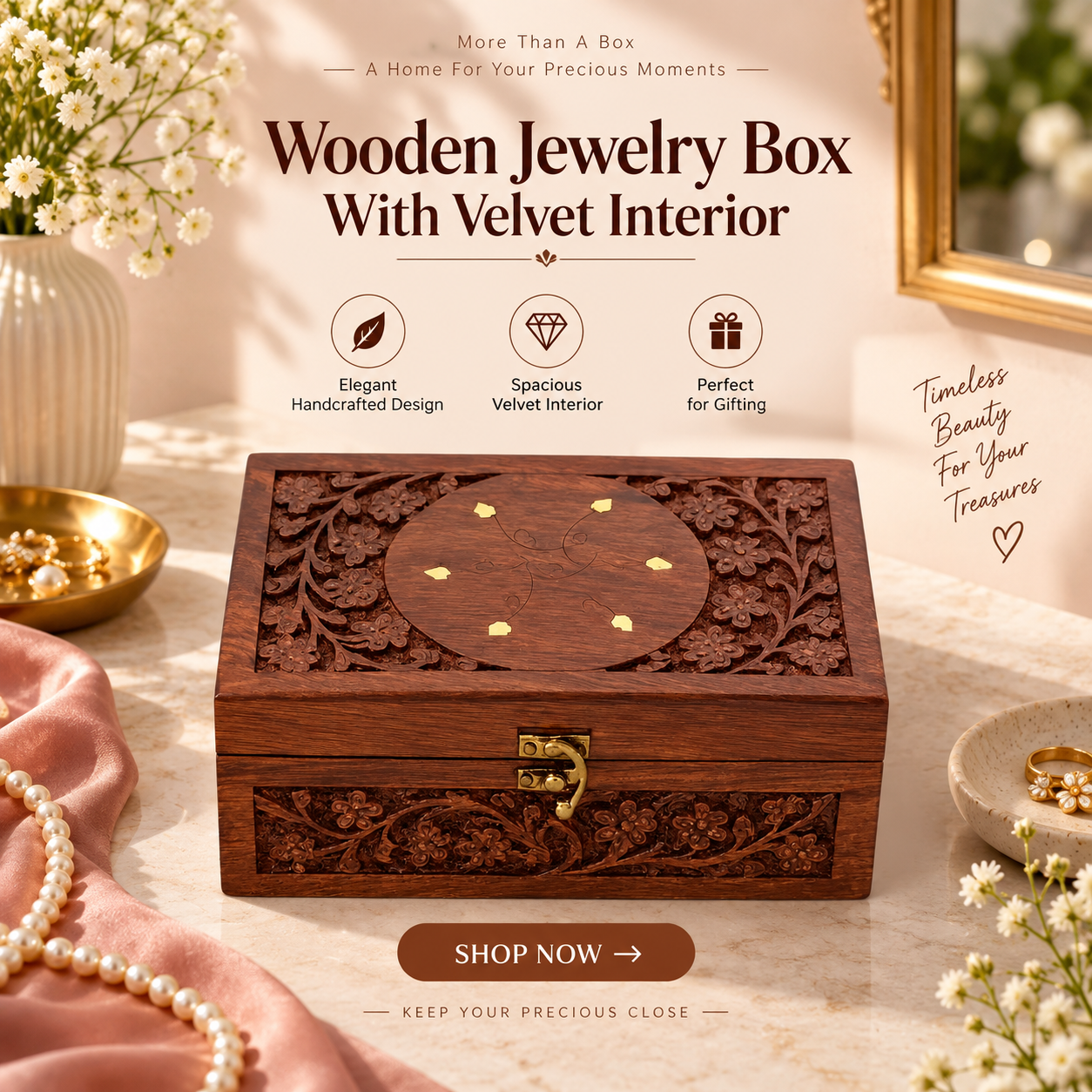 Viapradhan Facebook ad: Buy Wooden Jewelry Box With Velvet Interior Now!