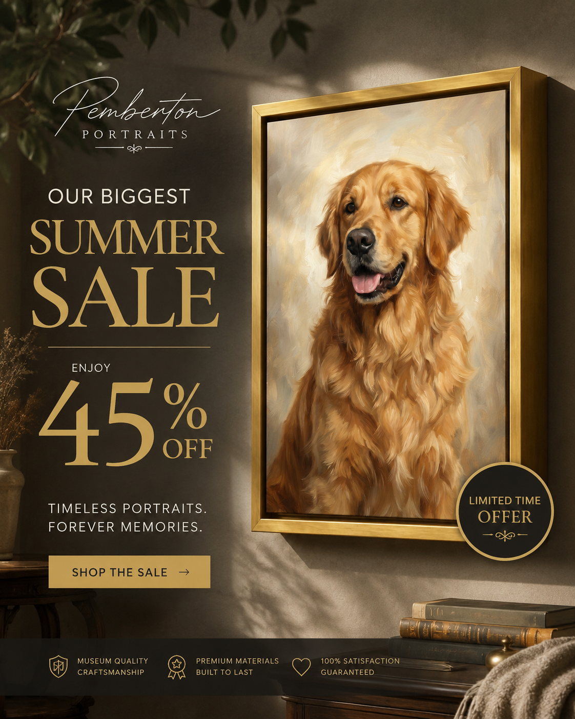 Pemberton Portraits Facebook ad: Biggest sales: 45% OFF + Free Shipping