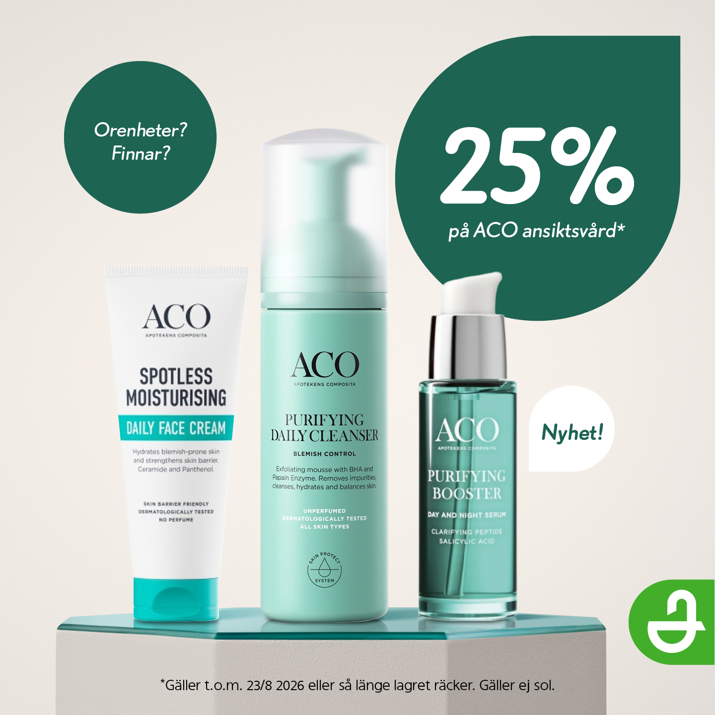 Apoteket Facebook ad: 25% på ACO ansiktsvård*
