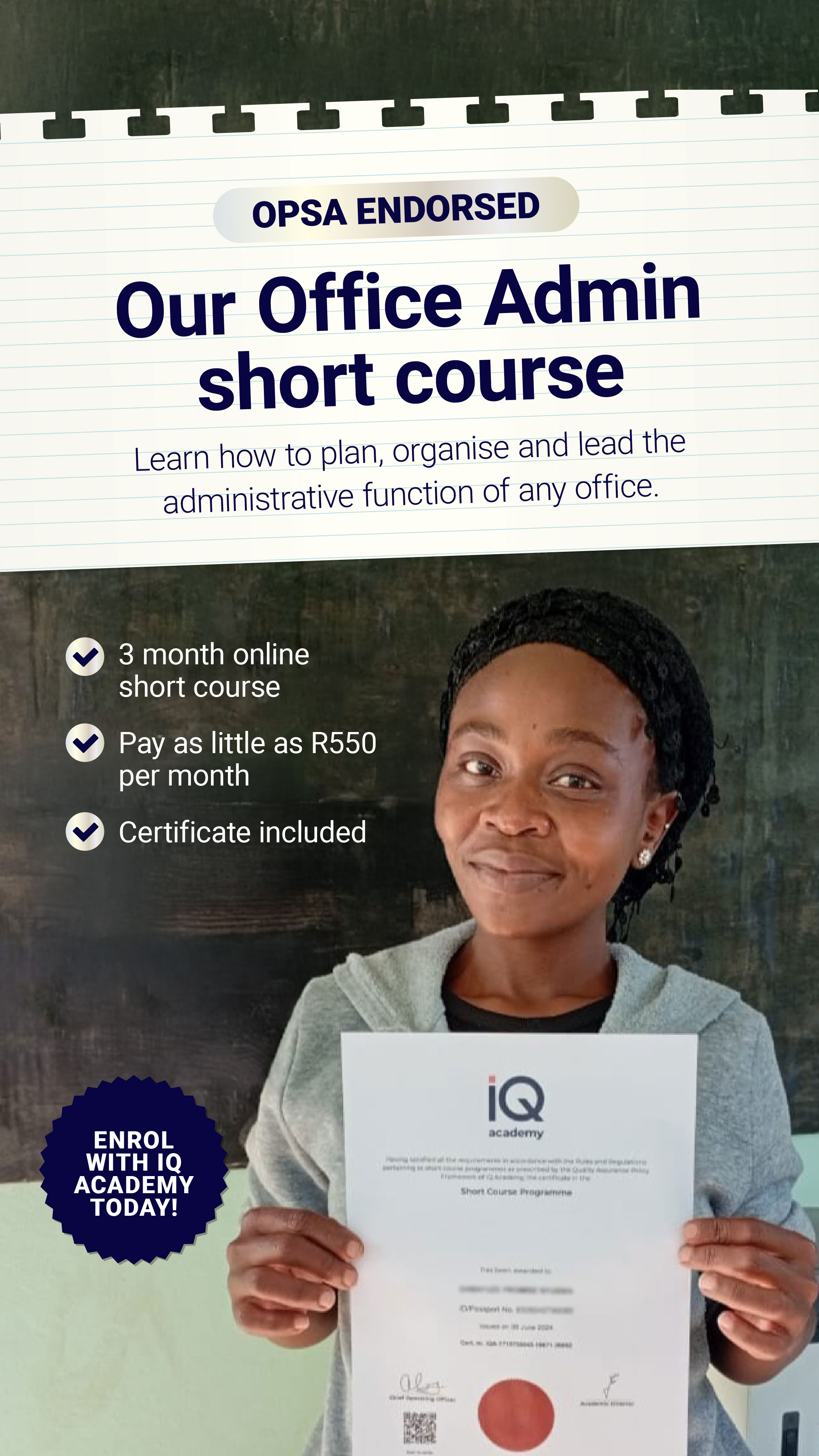IQ Academy Facebook ad: Ready to work in a professional office environment?