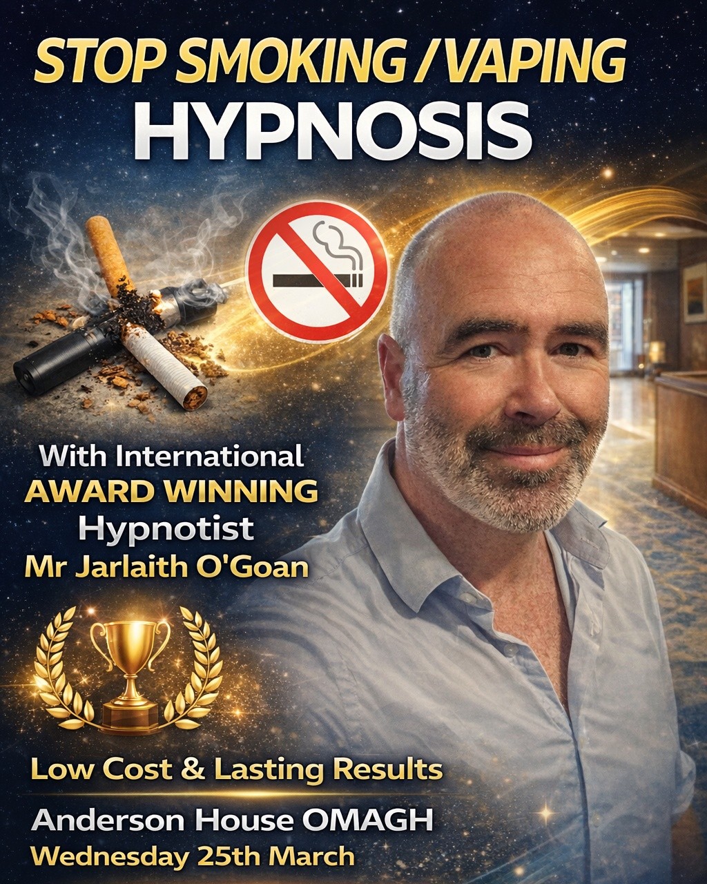 Jarlaith O'Goan Hypnotherapy Facebook ad: ๐ฆ๐ง๐ข๐ฃ ๐ฆ๐ ๐ข๐๐๐ก๐ ๐ข๐ฅ ๐ฉ๐๐ฃ๐๐ก๐ ๐๐๐ฆ๐๐๐ฌ