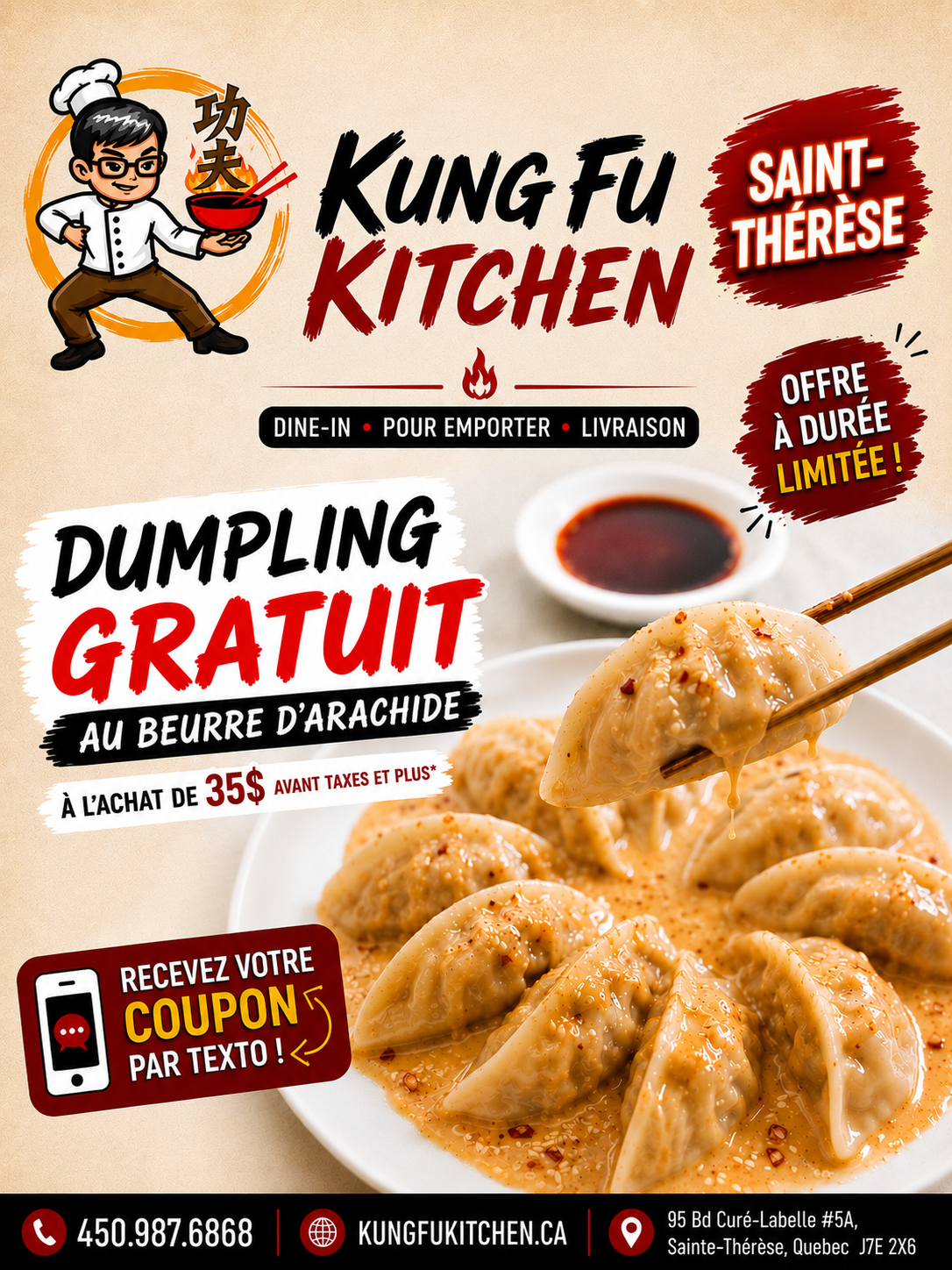 Kung Fu Kitchen Facebook ad: Dumplings GRATUITS