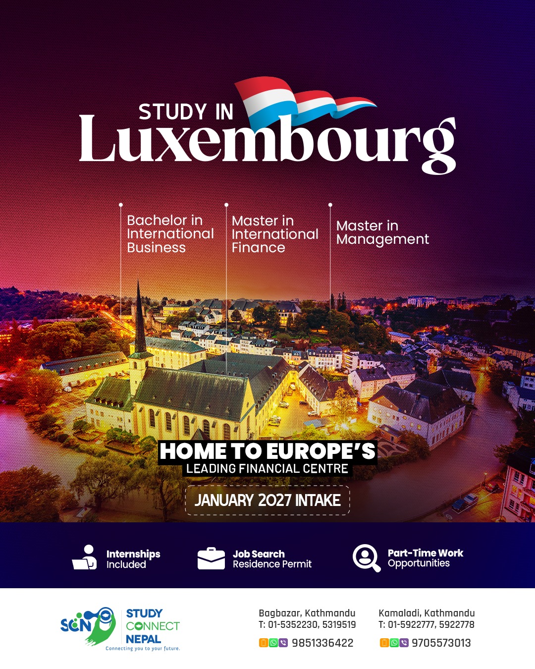 Study Connect Nepal Facebook ad: Study in Luxembourg, The Heart of Europe.