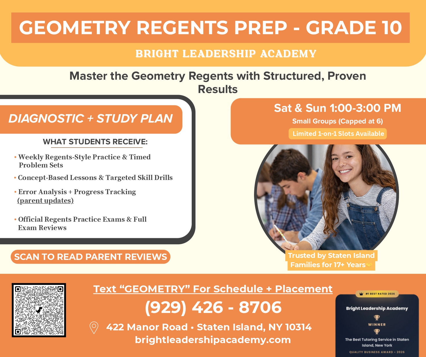 Bright Leadership Academy Facebook ad: June Geometry Regents is won on precision, not…