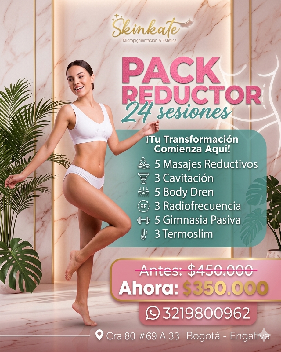 Skinkate Bogota oficial Facebook ad: Pack Reductor de 24 Sesiones ¡Reserva Hoy!