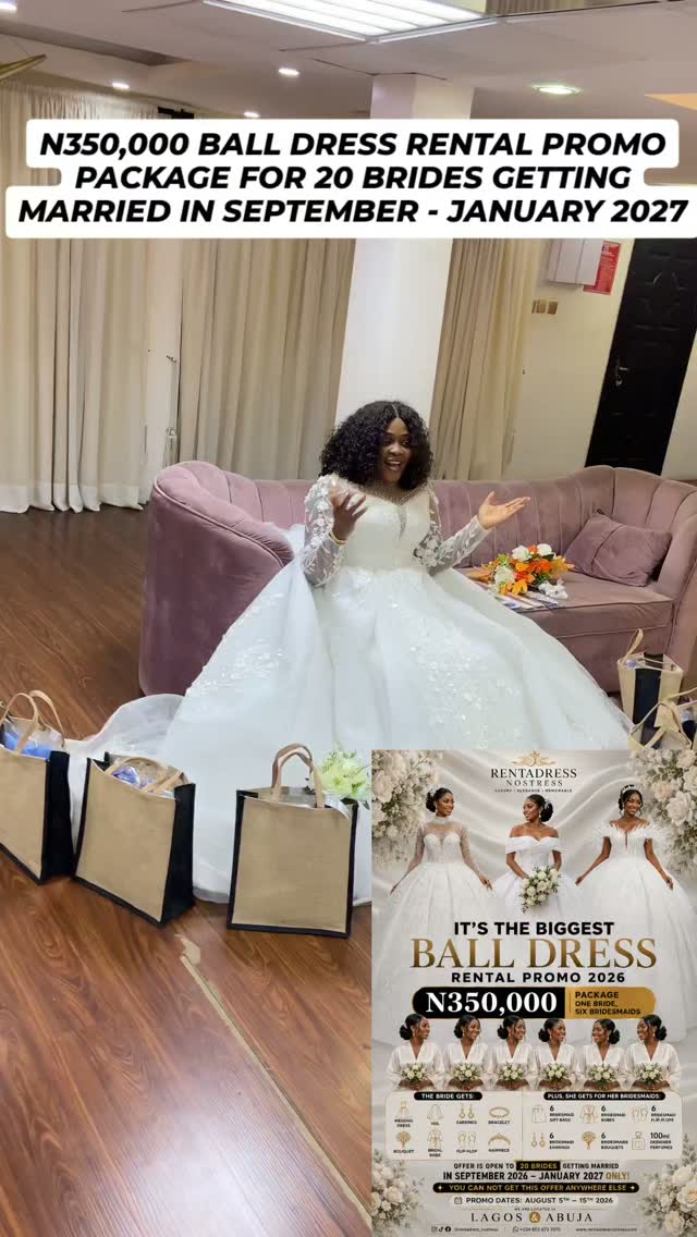 Rentadress Nostress Facebook ad: N350,000 BALL DRESS RENTAL PROMO PACKAGE FOR 20…