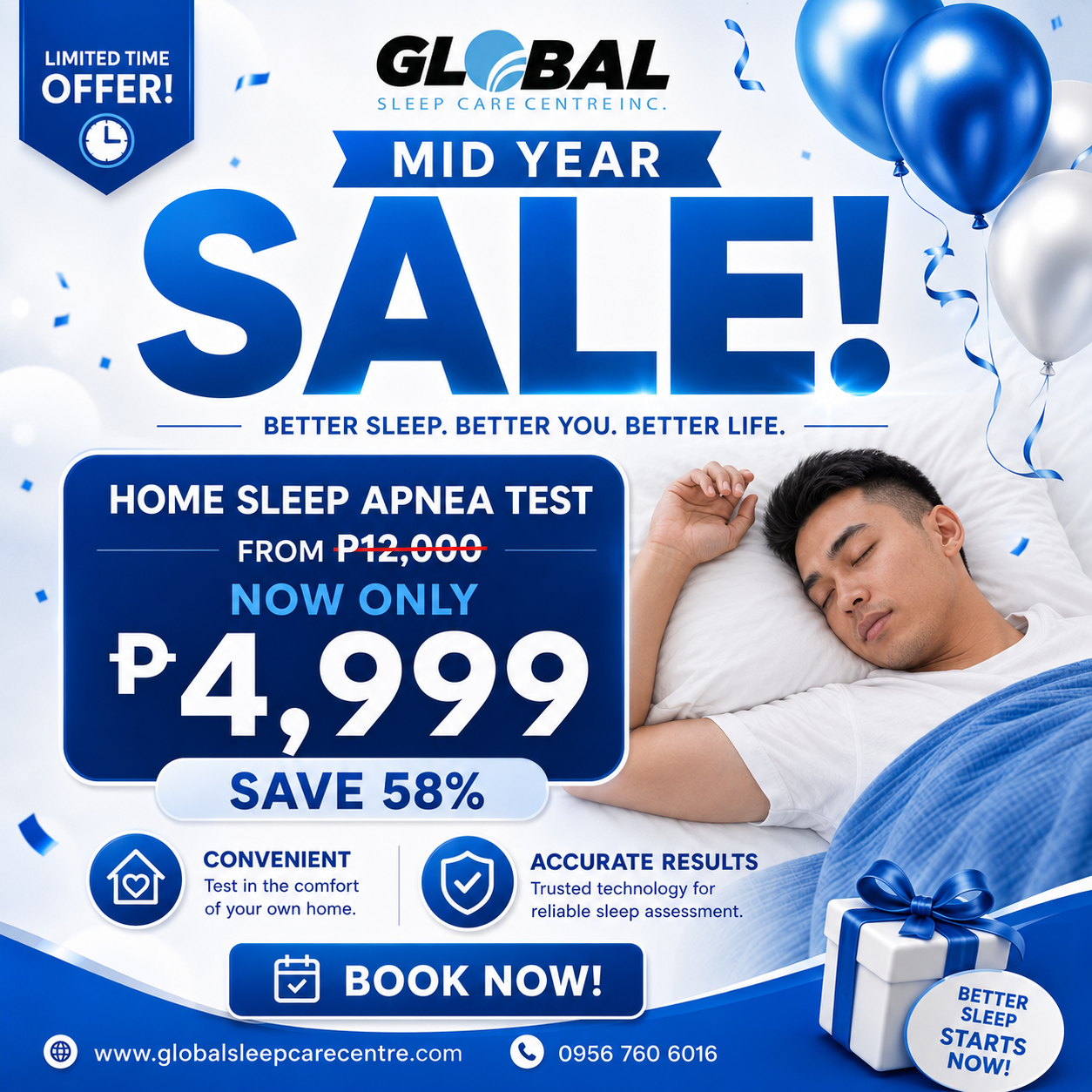 Global Sleep Care Centre Facebook ad: Book Now!