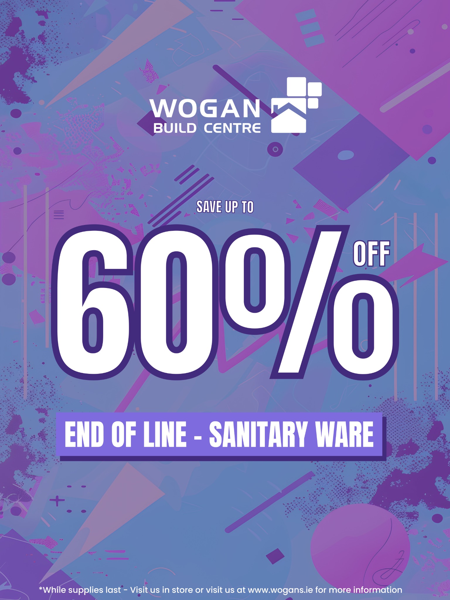 Wogan Build Centre Facebook ad: Up to 90% Off in The Big Sale