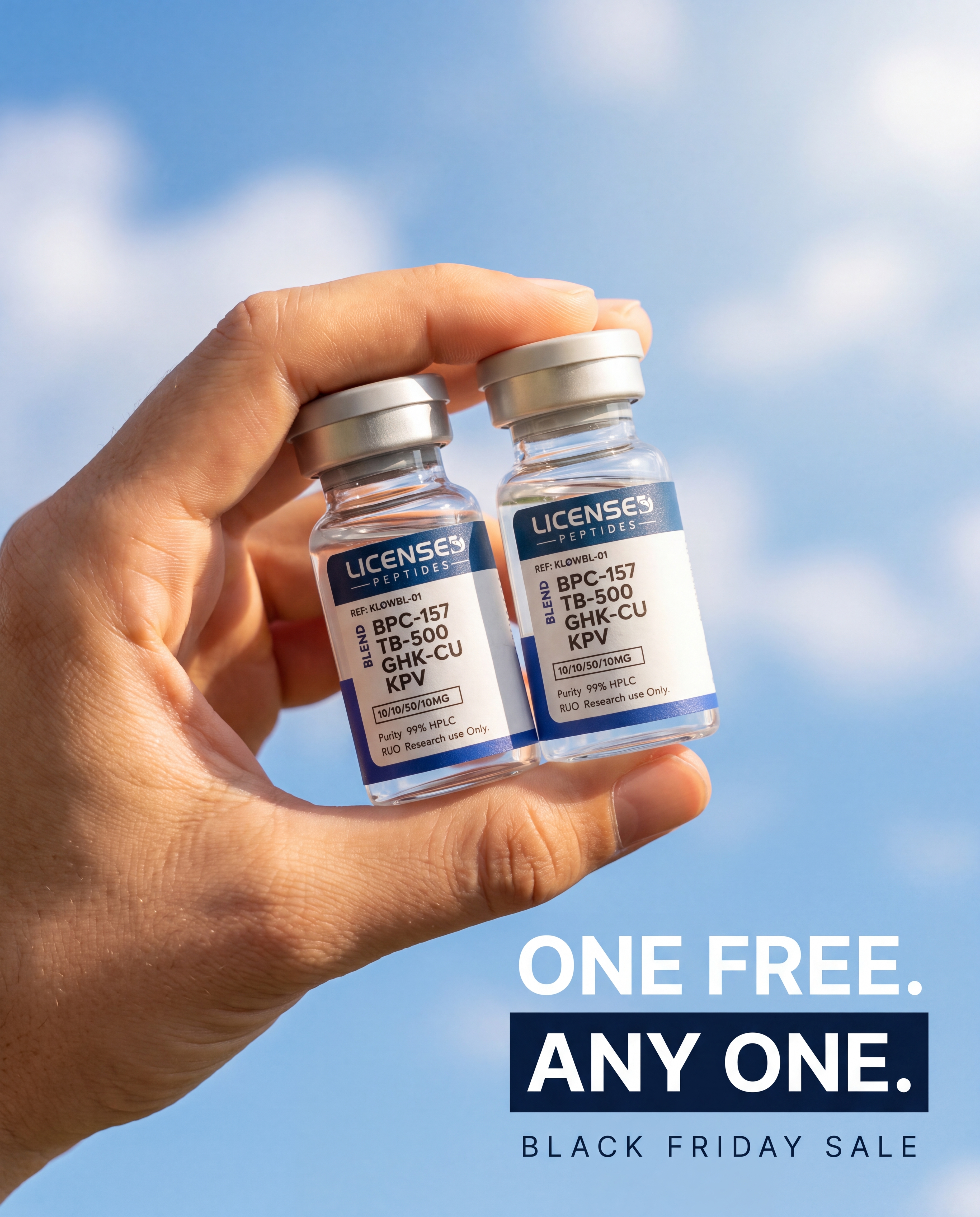 Licensed Peptides Facebook ad: 2 FOR 1, PICK ANY VIAL FREE