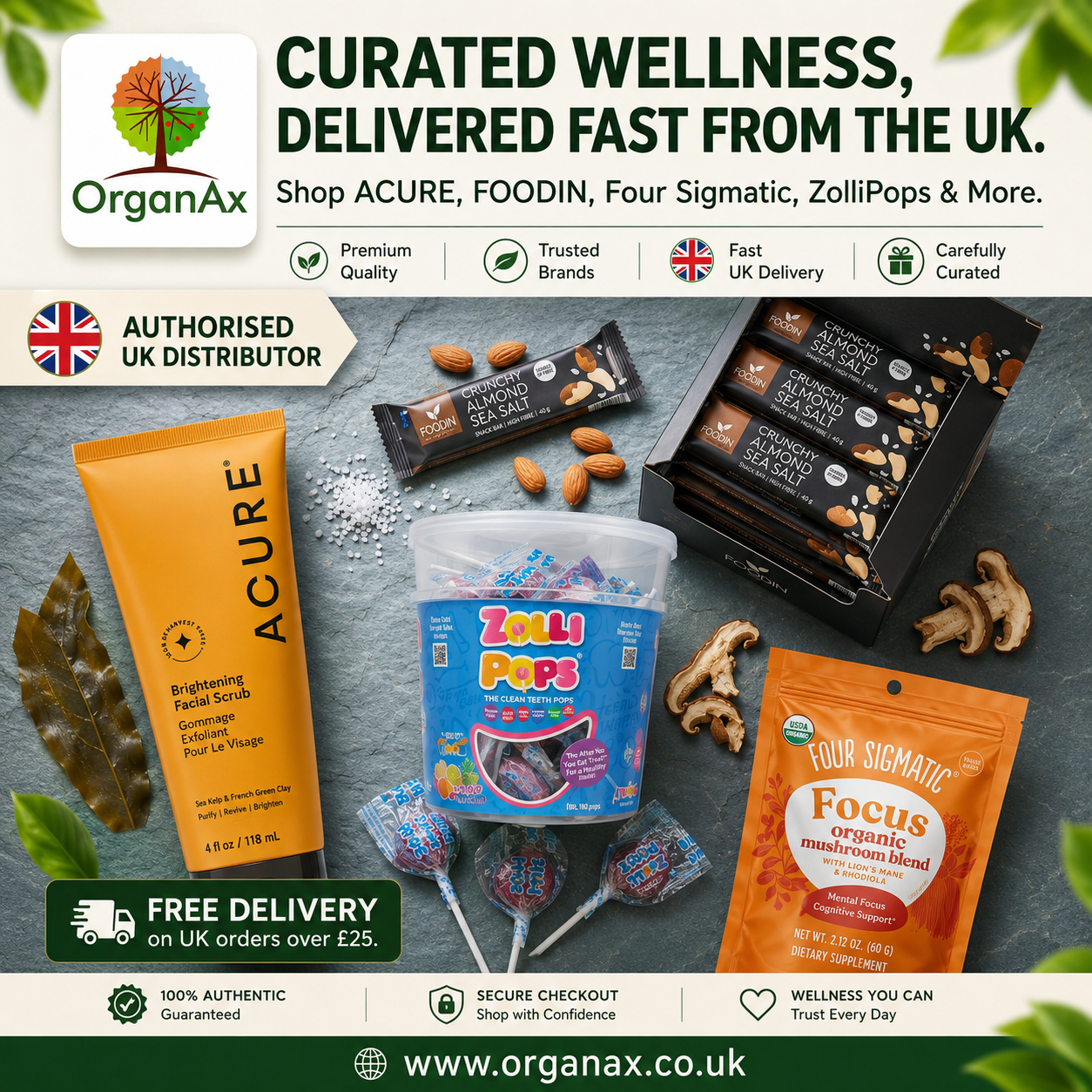 Organax UK Facebook ad: Premium Organic Wellness Delivered Across The UK